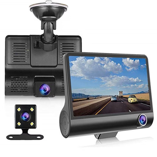 Camera Auto Tri-Zone Fata, Spate, Interior, 4", Full HD, camera marsarier, Ecran LED, Negru